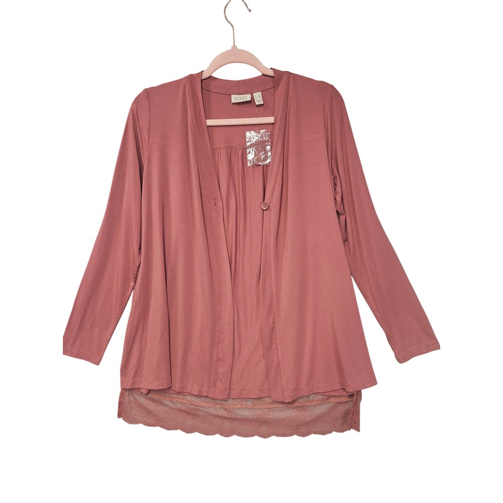 LOGO Lori Goldstein Aura Cardigan XXS Dusty Rose Lace Back Button Front DLGK112